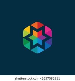 Hexagon Star Colorful Pixel Logo Diseño Vector Plantilla