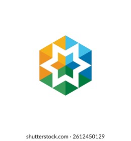 Hexagon Star Colors Logo design vector template on white background