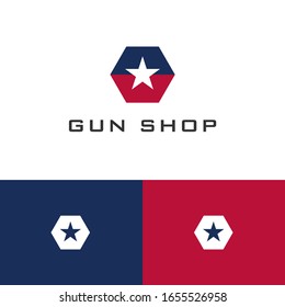 Hexagon star logo design concept. Armor logomark illustration. Can representing gun, pistol, army, defence.