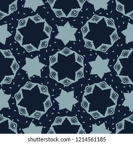 Hexagon Stars Texture Seamless Vector Pattern. Drawn Starry Ornament llustration for Winter Fashion Prints, Christmas Packaging, Magical Paper , Nordic Wrapping or Scandi Style Holidays Stationery.
