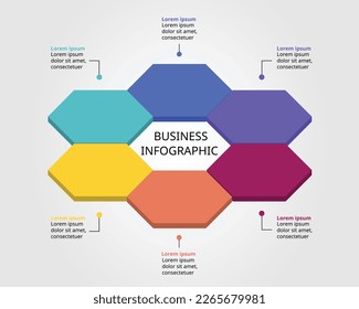 Hexagon step template for infographic for presentation for 6 element