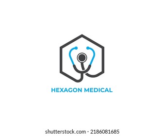 Hexagon Stethoscope Logo Concept sign icon symbol Design. Medical Health care Logotype. Vector illustration template