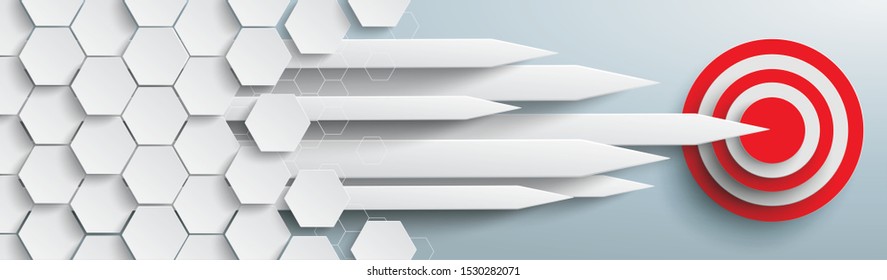 Hexagon structure with arrows and target on the gray background. Eps 10 vector file.