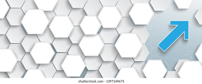 Hexagon structure with blue arrow on the gray background. Eps 10 vector file.