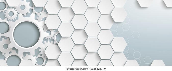 Hexagon structure with gears on the gray background. Eps 10 vector file.