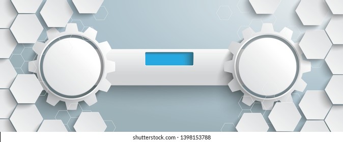 Hexagon Structure With Gears And Tab On The Gray Background. Eps 10 Vector File.