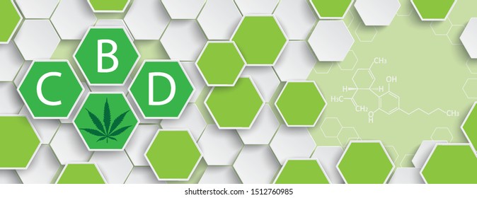 Hexagon structure with a green hemp leaf. Eps 10 vector file.