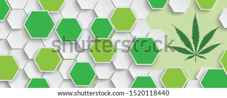 Hexagon structure with a green hemp leaf. Eps 10 vector file.