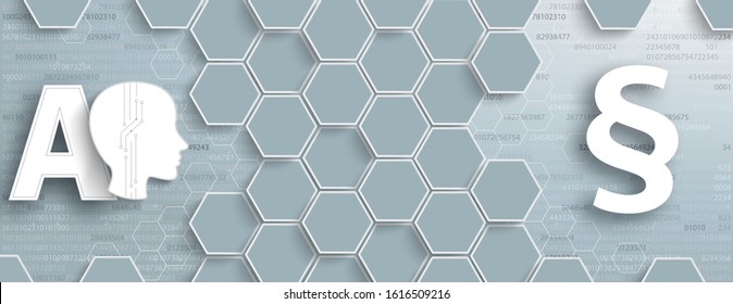Hexagon structure with human head AI and paragraph on the gray and blue background. Eps 10 vector file.