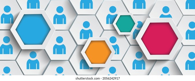 Hexagon structure with people on the gray background. Eps 10 vector file.