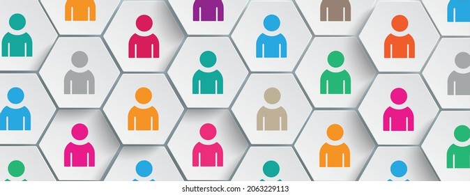 Estructura hexagonal con gente en el fondo gris. Archivo vectorial Eps 10.