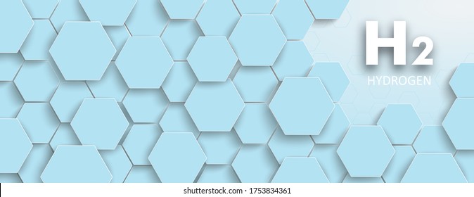 Hexagon structure with the text H2 Hydrogen on the blue background. Eps 10 vector file.