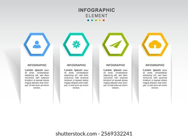 Hexagon style infographic design template with icons and 4 options or steps. for business concept, presentations banner, workflow layout, process diagram
