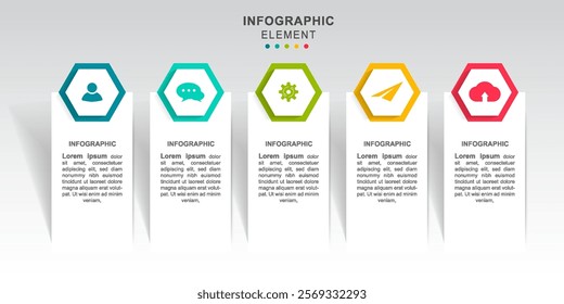 Hexagon style infographic design template with icons and 5 options or steps. for business concept, presentations banner, workflow layout, process diagram