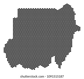 Hexagon Sudan map. Vector territorial scheme on a white background. Abstract Sudan map collage is made with hex-tile pixels.