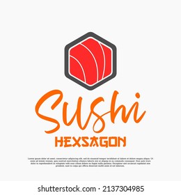 hexagon sushi logo vector design template