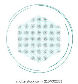 The hexagon symbol filled with teal dots. Pointillism style. Vector illustration on white background