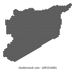 Hexagon Syria map. Vector territorial scheme on a white background. Abstract Syria map composition is made of hex-tile spots.