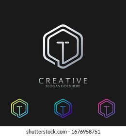 Hexagon T Lettter logo vector design for technology business and more brands