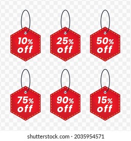 hexagon Tags Percent design, red and yellow color, Vector Illustration with transparent background.