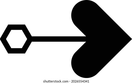 hexagon tail, and head with rounded sides like a sign of love.  can be used for anyone, anytime, anywhere, any industry, any field, and any media
