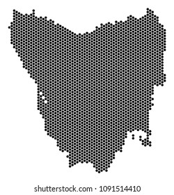 Hexagon Tasmania Island map. Vector territory plan on a white background. Abstract Tasmania Island map collage is composed from hexagonal pixels.