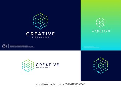 hexagon tech, with initials C, modern abstract style, logo design illustration.