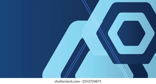 Hexagon Tech Light Blue Abstract Memphis Geometric Wide Banner Design Background