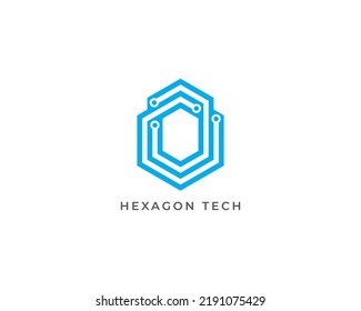 Hexagon Tech Logo Concept icon sign symbol Design Line Art Style. Technology Logotype. Vector illustration logo template