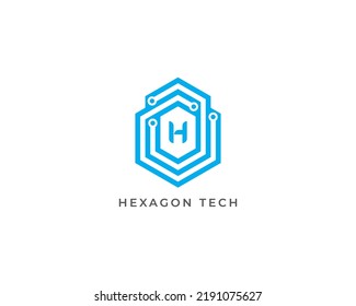 Hexagon Tech Logo Concept icon sign symbol Design Line Art Style with Letter H. Technology Logotype. Vector illustration logo template