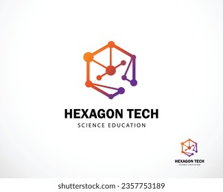 hexagon tech logo creative science connect education lab molecule network