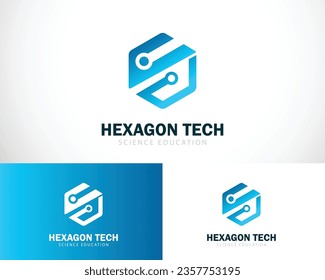 hexagon tech logo creative science connect education lab molecule network