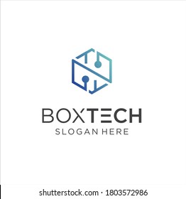 Hexagon Tech Logo Design Stock Vector. Cube Tech Logo Technology Digital Design Template. Box Tech Logo Design Icon	