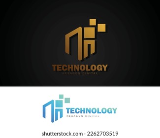 Hexagon Tech Logo Design Stock Vector. Cube Tech Logo Technology Digital Design Template. Box Tech logo Design Icon
