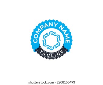 Hexagon Tech Stamp Badge Logo Concept icon sign symbol Element Design. Technology Logotype. Vector illustration template