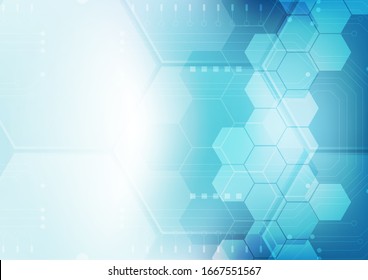 hexagon technology background with soft circuit board  hi-tech digital data connection system and computer electronic desing