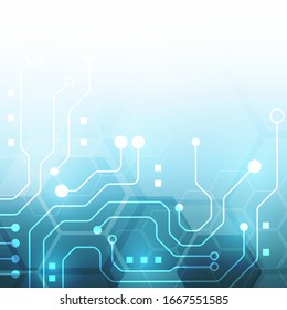 hexagon technology background with soft circuit board  hi-tech digital data connection system and computer electronic desing