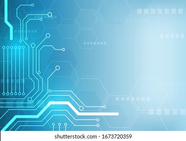 hexagon technology background with soft circuit board  hi-tech digital data connection system and computer electronic desing