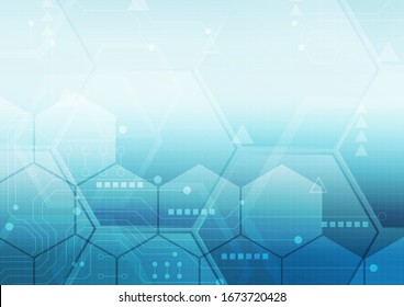 hexagon technology background with soft circuit board  hi-tech digital data connection system and computer electronic desing