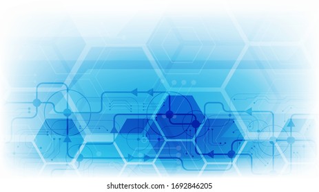 hexagon technology background with soft circuit board  hi-tech digital data connection system and computer electronic desing