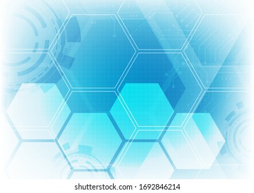 hexagon technology background with soft circuit board  hi-tech digital data connection system and computer electronic desing
