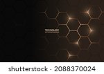 Hexagon technology black and gold colored honeycomb abstract background. Vector illustration