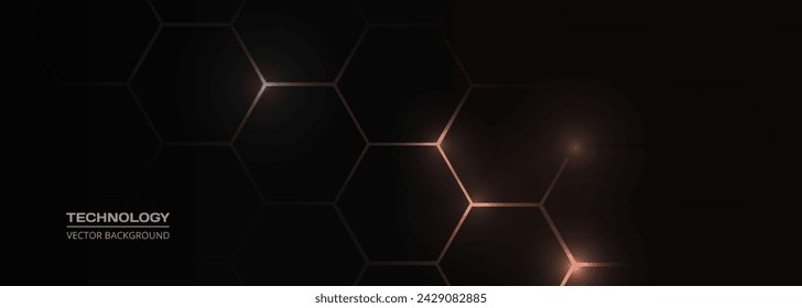 Hexagon technology black and gold colored honeycomb abstract background. Vector illustration wide hi-tech banner design concept