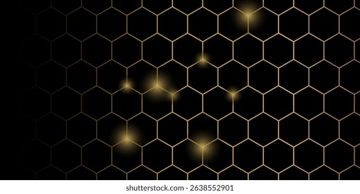 Hexagon technology black and gold colored honeycomb abstract background. Vector illustration