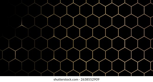 Hexagon technology black and gold colored honeycomb abstract background. Vector illustration