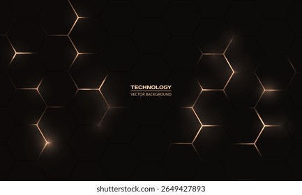 Hexagon technology black and gold colored honeycomb abstract background. Vector illustration