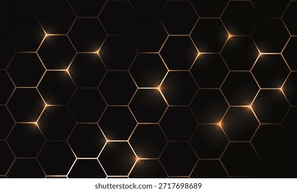 Tecnologia hexágono preto e ouro cor favo de mel fundo abstrato. Ilustração vetorial