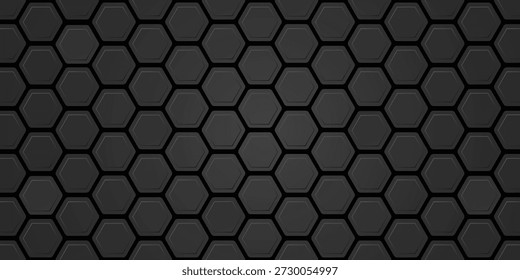Hexagon technology black and gold colored honeycomb abstract background. Vector illustration wide hi-tech banner design concept