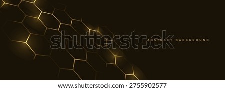 Hexagon technology black and gold colored honeycomb abstract background. Vector illustration wide banner