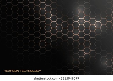 Hexagon technology black and gold luxury honeycomb abstract background. vector illustration